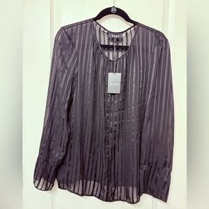 DKNY Sheer Black Striped Blouse